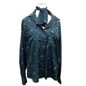 Vintage JH Women Shirt Size 10 Button Up Long‎ Sleeve Ducks Tie Retro 80s